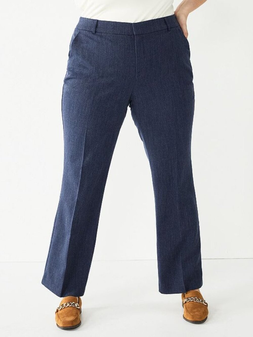 Women's Nine West Plus Size Midrise Barely Bootcut Pants - Navy Grey - 24W Short